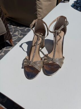 Nina Gold Glitter T-Strap Block Heel Sandals